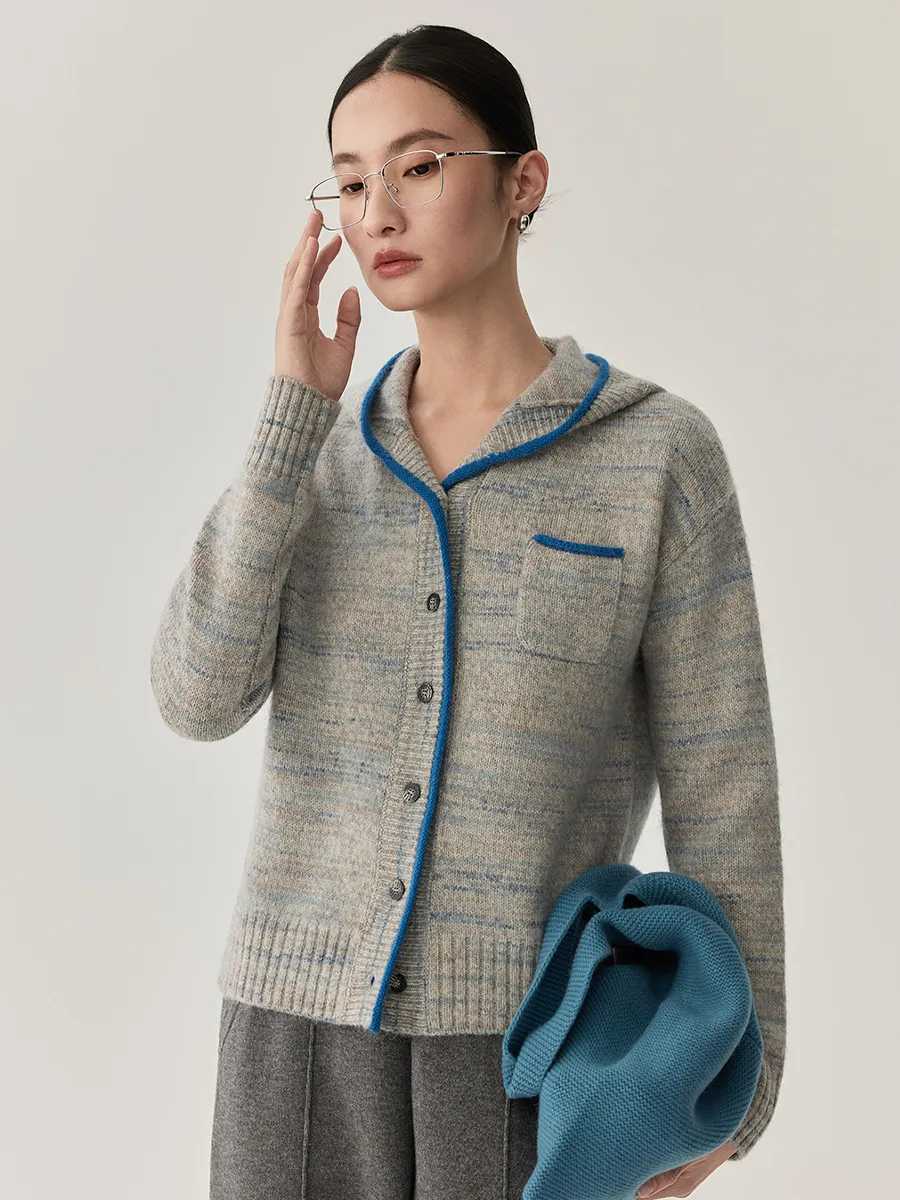 Autumn and Winter New Knitted Shirt for Women Warm Sheep Camel Wool Fancy Sheep Wool Autumn Hooded Casual Top