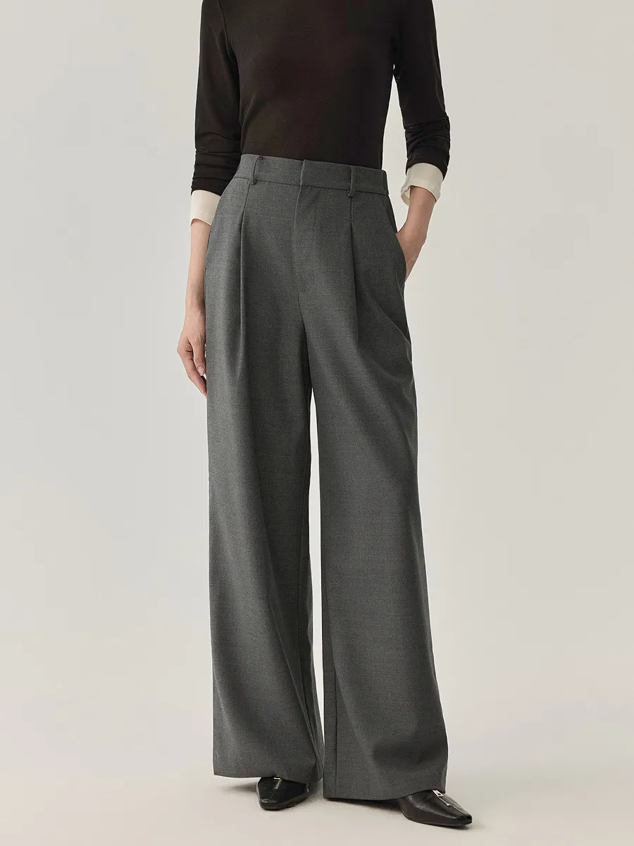Versatile commuting warm sheephair solid color pants for women, loose fit, slimming, high waist temperament, OL style wide leg pants, autumn